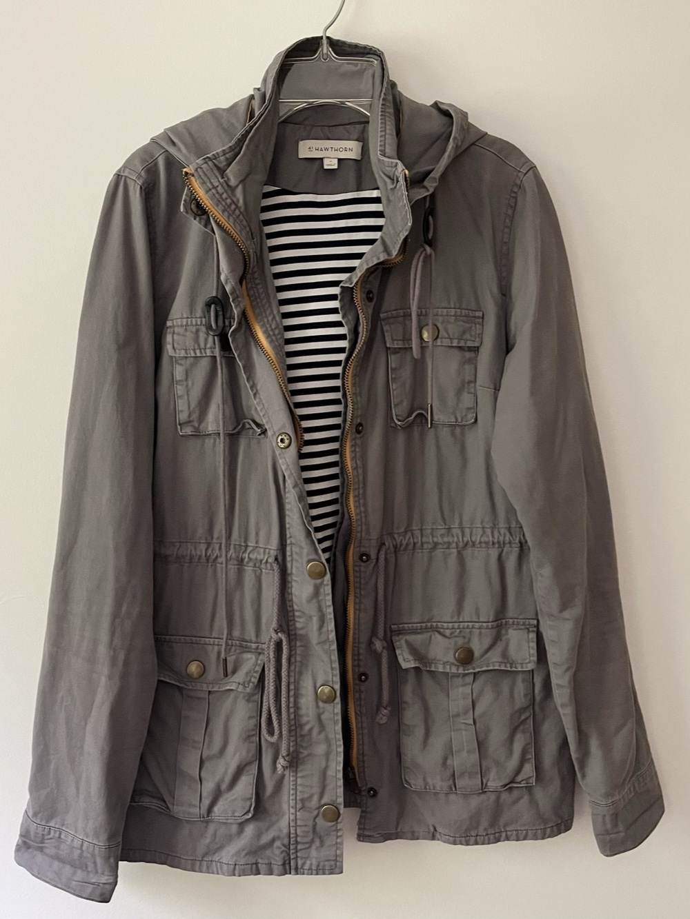 41 Hawthorn Utility Jacket Hooded Drawstring Grey Medium Lined Gritty